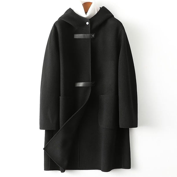 Abrigo informal de manga larga con capucha y chaquetas para mujer, abrigo de lana con solapa de invierno, gabardina, abrigo largo para mujer