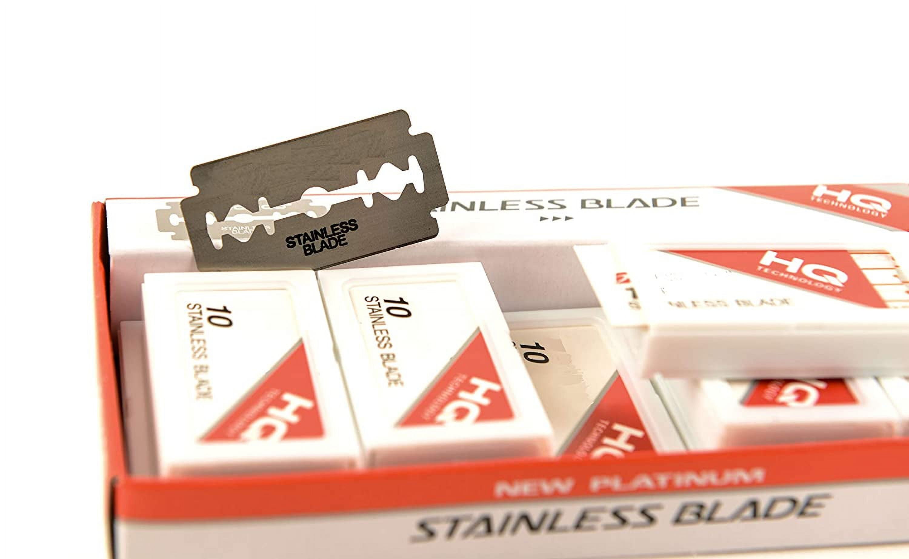 Mens Safety Razor Blades for Shaving - Double Edge Stainless Steel Razor Blades - Platinum Stainless Steel Double Edge Razor Blades - Precise, Smooth, Clean Shave and Barber Shops (100)