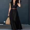 thumbnail image 5 of Women Sleeveless Collared Shirt Maxi Dress, Button Front Waist Belted Wrap Long Dress, Solid Color Slim Fit Casual Commuter Sundress Black XXL(XXL), 5 of 8