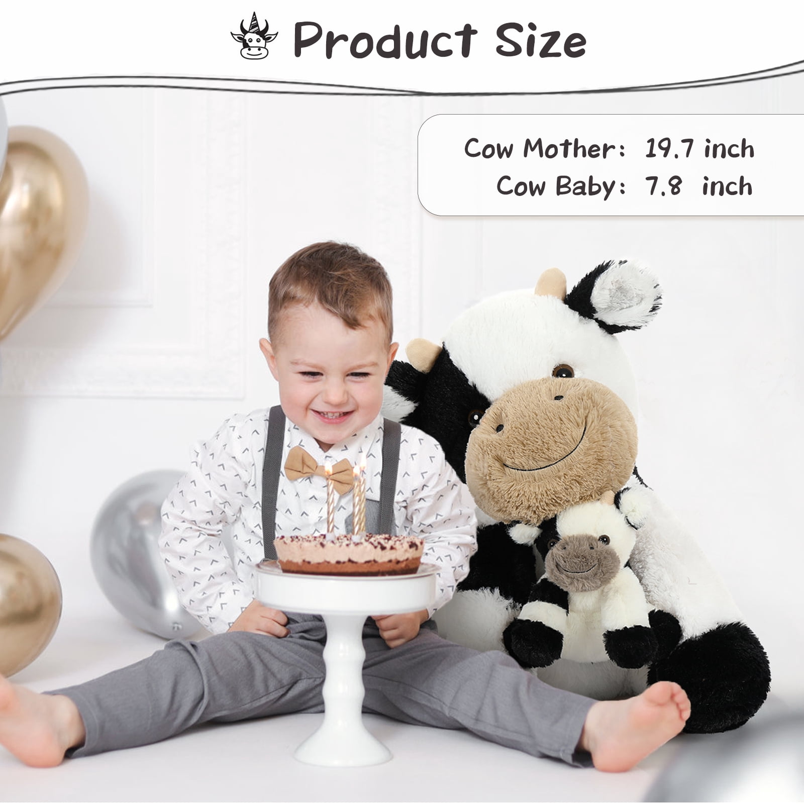 MaoGoLan 20" Cow Stuffed Animal with One Baby Cow Plush Toy Stuffed Dairy Cattle Toys