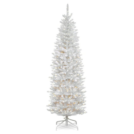 National Tree Pre-Lit 7' Kingswood White Fir Hinged Pencil Artificial Christmas Tree with 300 Clear