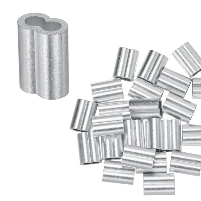 Uxcell 25-Pack Aluminum Crimping Loop Sleeves, 5mm 3/16 Double Round Barrel Wire Rope Sleeves