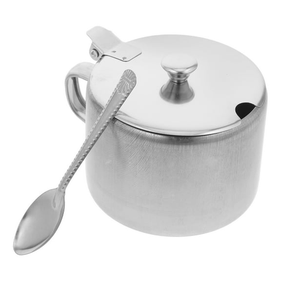 Sugar Bowl with Lid and Spoon Dryer Dog Indoor Decor Silver