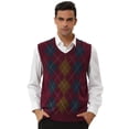 thumbnail image 2 of Unique Bargains Chandail Sans Manches à Col Argyle Décontracté pour Homme, Coupe Ajustée, Tricot, 2 of 6