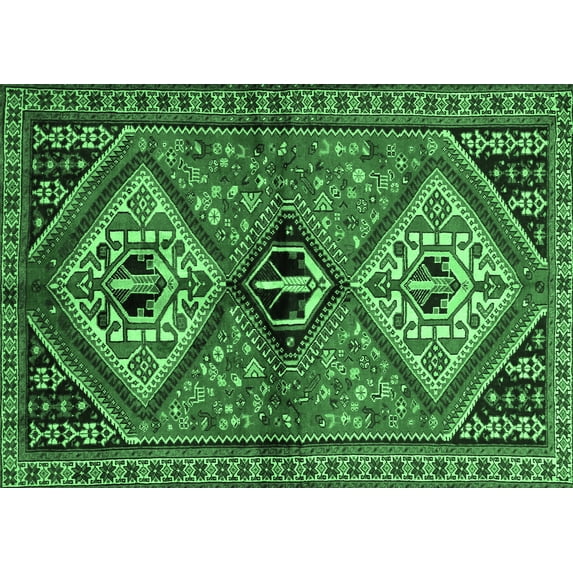 Ahgly Company Indoor Rectangle Persian Emerald Green Traditional Area Rugs, 2' x 3'