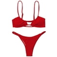 thumbnail image 5 of 1 Set Women Swimsuit Set Solid Color Spaghetti Strap Hollow Out Backless High Waist Soft Quick Dry Lady Bechwear Bathing Suit Bikini Set, 5 of 7