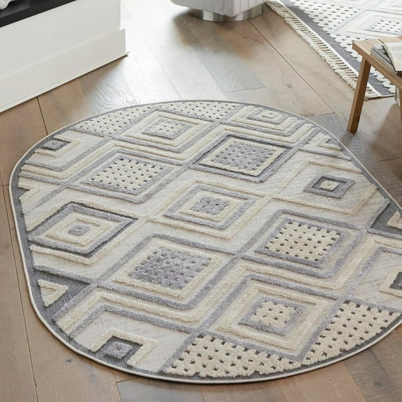 Unique Loom Arlo Collection Area Rug - Hannah (7' 10" x 10' Oval Sandy Beige/Gray)