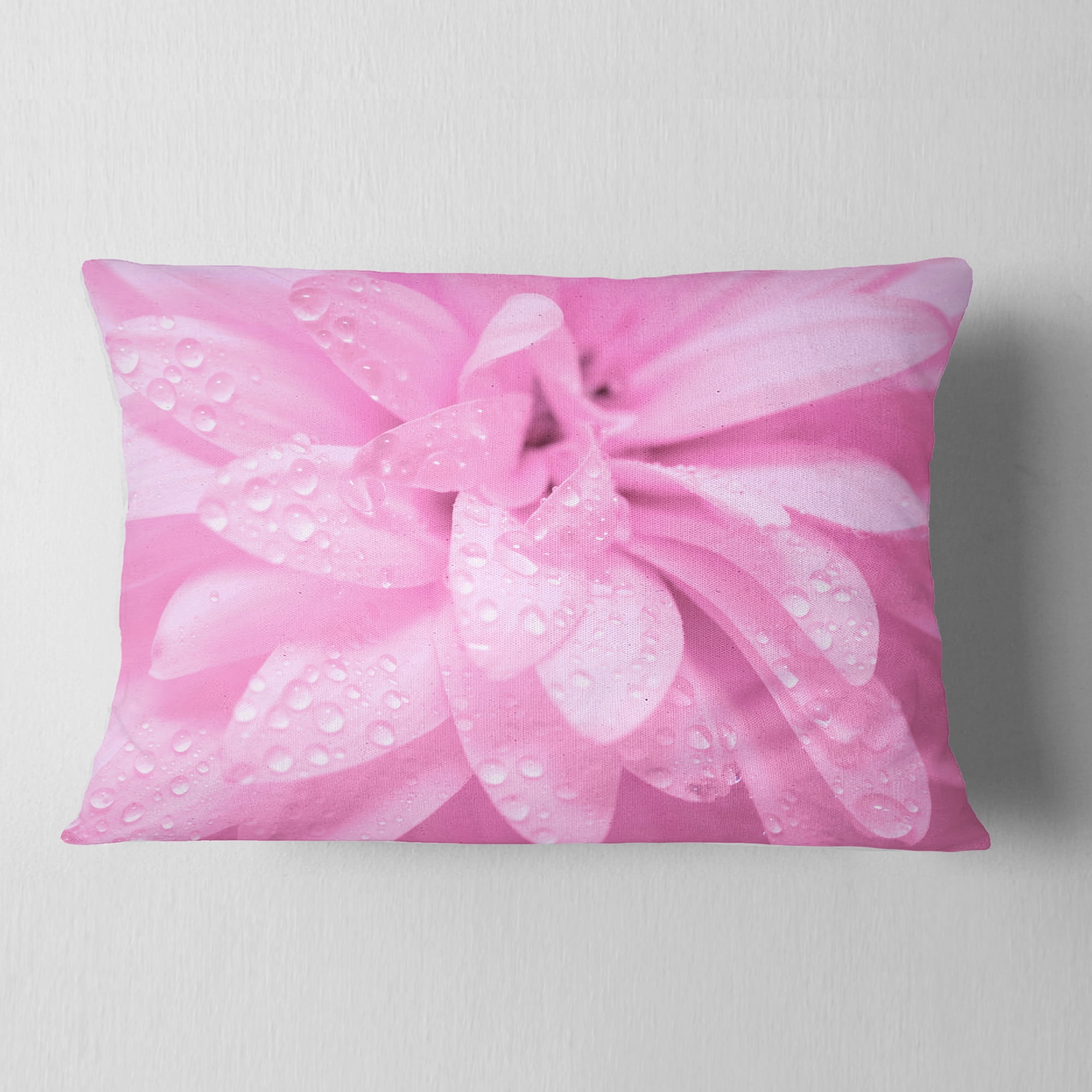 Designart Abstract Pink Flower with Petals - Floral Throw Pillow - 12x20