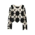 thumbnail image 6 of Women Y2k Crochet Floral Knit Pullover Long Sleeve V Neck Sweater Aesthetic Hollow Out Oversized Jumper Top, 6 of 8