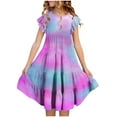 thumbnail image 2 of Qodauz Girls Tie Dye Maxi Dress Summer Short Ruffle Sleeve Crew Neck Layered Dresses for 6-12 Years Purple, 2 of 5