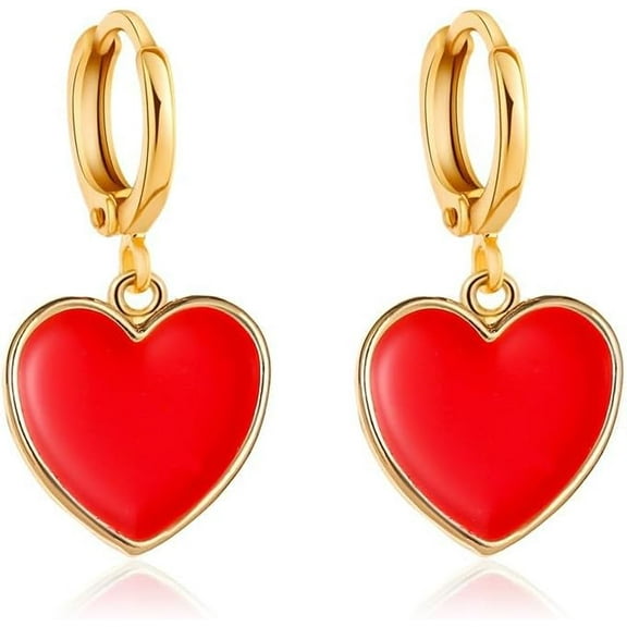 1 Pair Heart Earring Red Enamel Cuff Initial Earrings Dangling Earrings Hanging Earrings Wedding Party Prom Earrings Everyday Illusion Jewelry for Women Wedding Birthday Party Jewelry Gifts
