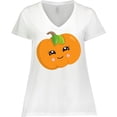 thumbnail image 3 of Inktastic Smiling Pumpkin, Halloween, Orange Pumpkin Women's Plus Size V-Neck T-Shirt, 3 of 5