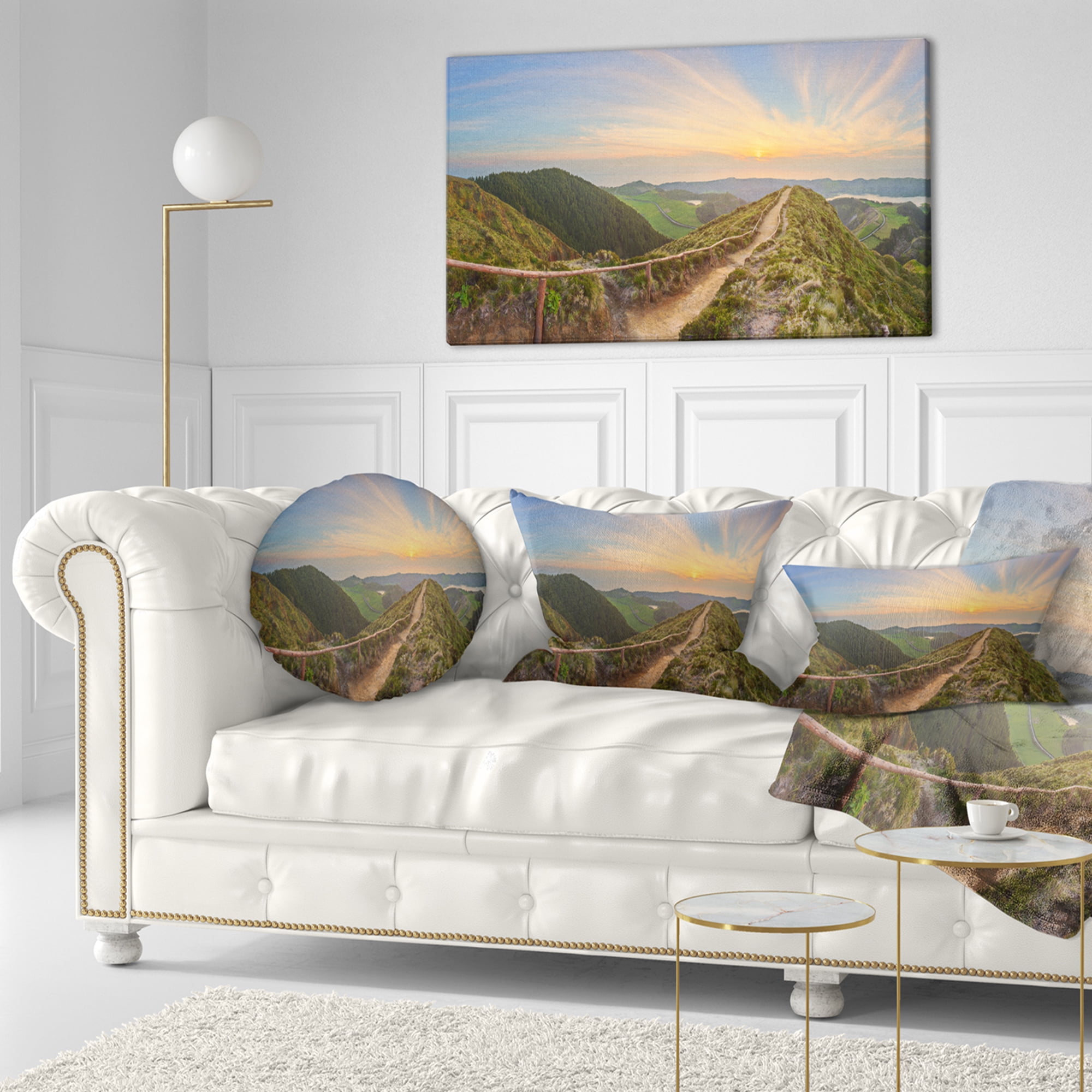 Designart Hiking Trail and Beautiful Lakes - Contemporary Landscape Printed Throw Pillow - 12x20