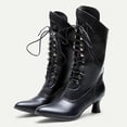 thumbnail image 3 of Vintage Victorian Boots for Women Block Kitten Heel Lace up Mid Calf Combat Booties Wingtip Witch Oxford Riding Military Winter Shoes, 3 of 5