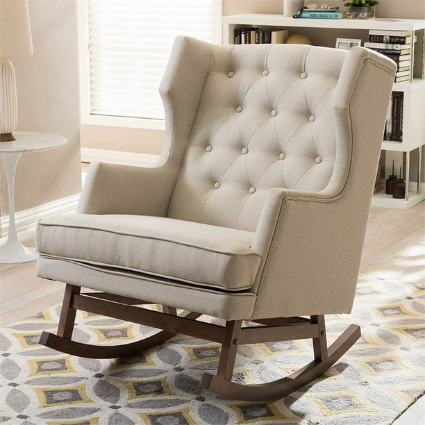 Allora Tufted Wingback Rocker in Light Beige and Walnut Walmart