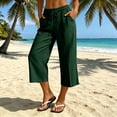 thumbnail image 4 of Capris for Women Casual Summer New Wide Leg Capri for Women Elastic Waist Loose Casual Cropped Pants Summer Lightweight Soft Beach Vacation Bottoms Green M, 4 of 8