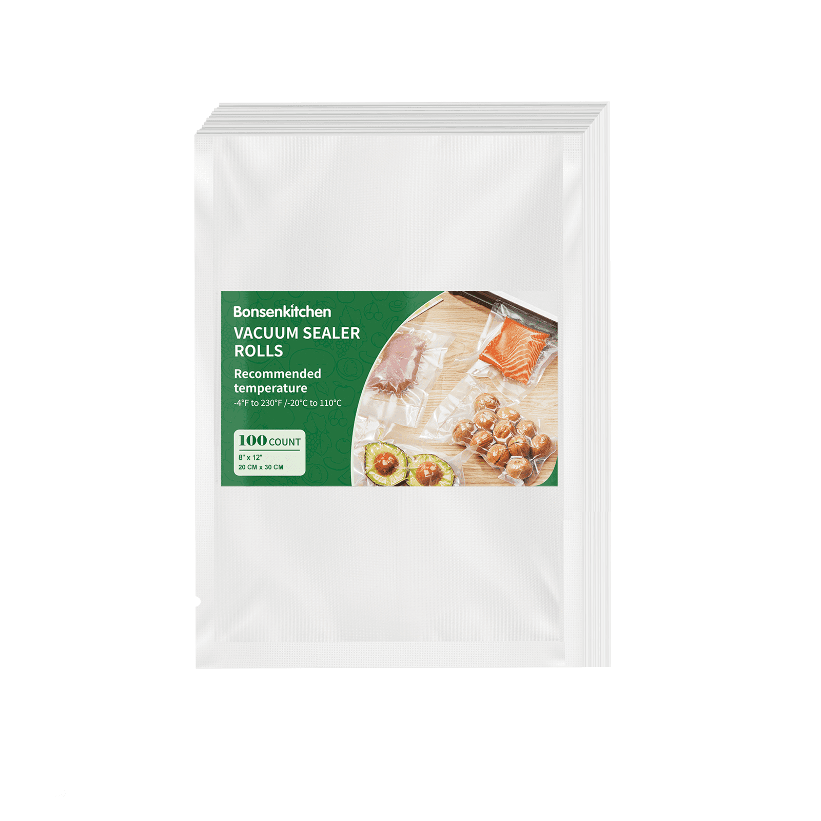 Bonsenkitchen Precut Food Vacuum Seal Bags 100 Quart 8" x 12"