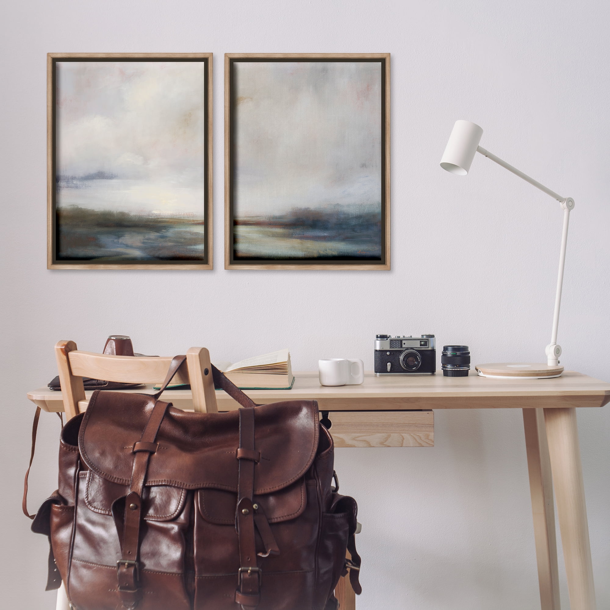 Stupell Industries Moody Clouds Landscape Landscape & Nature Painting Brown Floater Framed Canvas Art Print Wall Art, 21 x 31, Set of 2
