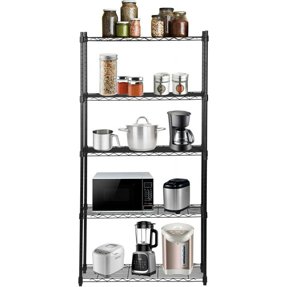ZenStyle 5-Shelf Adjustable Storage Shelving Unit Heavy Duty Steel Organizer Wire Rack, Storage Rack with Leveling Feet for Kitchen Office Garage, 30" W x 14" D x 75" H, Black