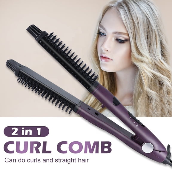 Heated Styling Brush - 2-in-1 Ionic Hair Curler/Straightener with Anti-Scald Nylon Bristles, Electric Curl Wand for All Hair Types for Short Hair and Styling