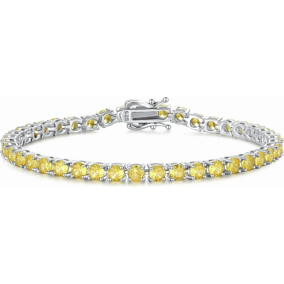 Mangal Jewels Citrine Sterling Silver Tennis Bracelet for Women – 925 Fine Jewelry Gift for Wedding, Birthday, Anniversary – 7.2 inch, 4mm Width