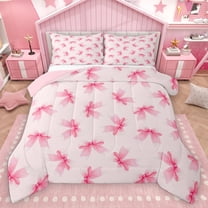 Homewish Kawaii Ribbon Bowknot Bedding Comforter Set 2pcs for Teens Boys Girls,Dreamy Princess Twin Comforter Sets Microfiber,Cute Bow Breathable Bedding Set,Lightweight Room Decor,Reversible