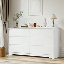 LIKIMIO 6 Drawers Dresser with Charging Station, 47.2"W Wood Chest of Drawer Storage Cabinet for Bedroom Living Room, White