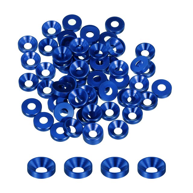 60pcs M4 Counterbore Washers, 10mm/0.39inch Aluminum Alloy for RC, Navy Blue