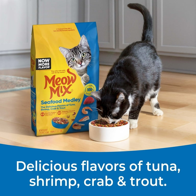 Meow Mix Seafood Medley Dry Cat Food, lb with Tuna, Shrimp