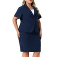thumbnail image 2 of DARING DIVA Women's Plus Blazer Suit Set Notch Lapel Pencil Skirt Navy Blue 1X, 2 of 6