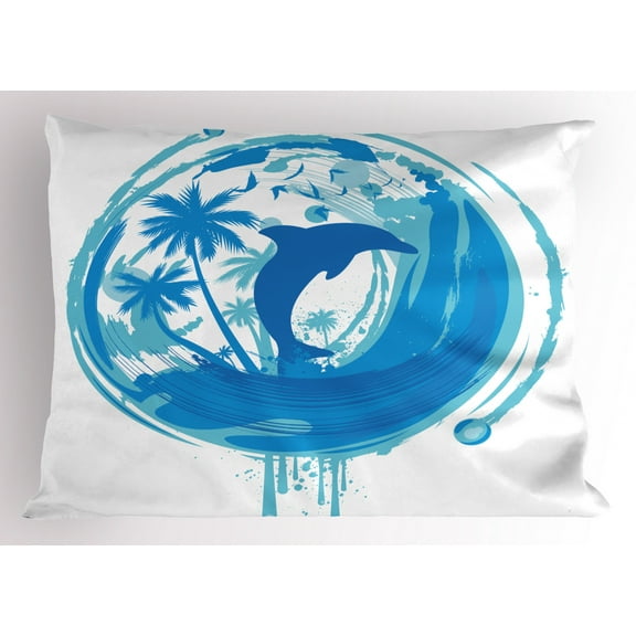 Ambesonne Dolphin Pillow Sham, Maritime Style Exotic, 26" X 20", Blue Turquoise