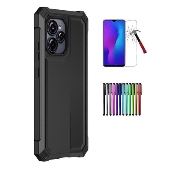 Phone Case for BLU View Speed Ultra 5G, Black Full Body TPU Cover Case with Tempered Glass One Stylus Pen