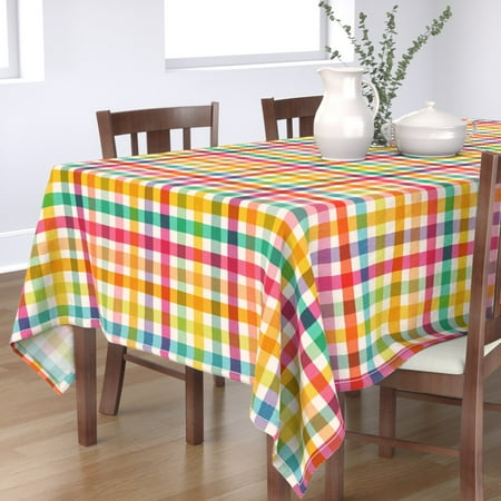 

Cotton Sateen Tablecloth 90 Square - Vintage Checks Rainbow Plaid Retro Gingham Check Tartan Print Custom Table Linens by Spoonflower