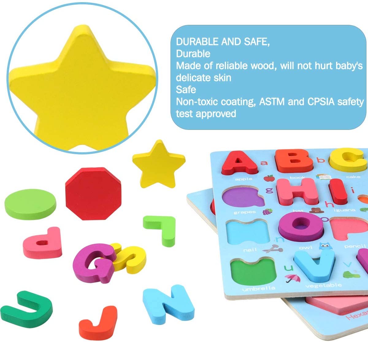 3-Piece Wooden Montessori Alphabet Number and Shape Sorting Boards, Educational Cognitive Learning Set for Home and Classroom, Decorative Early Learning Accessory