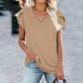 thumbnail image 5 of Youyipin women's tops Petal Sleeve Tops Summer Short Sleeve V Neck Criss Cross Tee Sexy Casual Basic T Shirts Blouses basic tees for women, 5 of 7