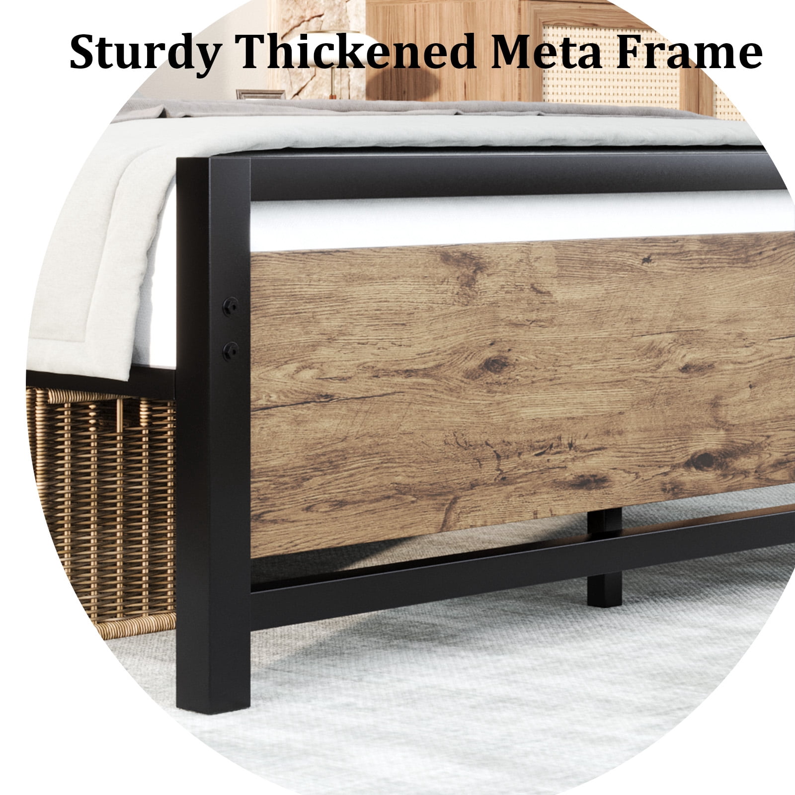 4 EVER WINNER Full Bed Frame with Headboard, Industrial Style Bed Frame Full Size, Full Size Bed Frame with Wooden Footboard, No Box Spring Needed, Noise-Free, Easy Assembly, Brown