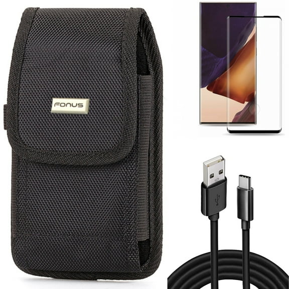 Case Belt Clip & 10ft USB Cable & Screen Protector for Samsung Galaxy Note 20 Ultra (6.9") - Combo with Rugged Holster & Type-C Charger Cord & Tempered Glass (Fingerprint Unlock)