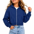 thumbnail image 6 of Girls Zip up Hoodie Cropped B Kids Fashion Casual Sweatshirt Tween Solid Color Crop Jackets Fall Tops Pockets Royal Blue 140, 6 of 6