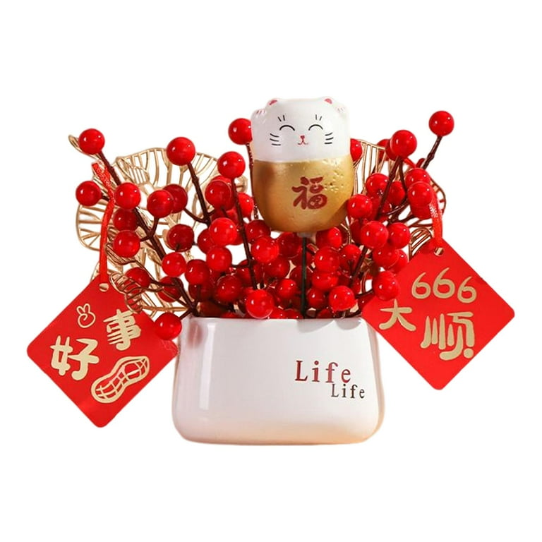Artificial Spring Festival Centerpiece Decoration, Potted Red Picks for  Home Office Chinese New Year Decor , Style D 
