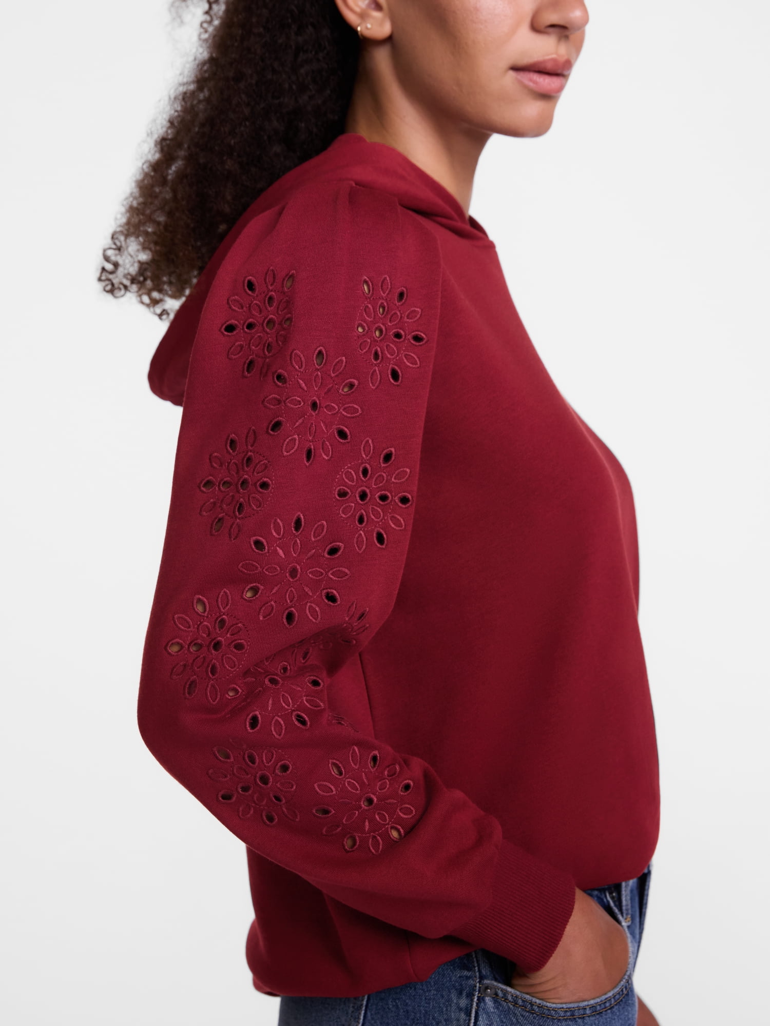 Scenario Women's and Women's Plus Eyelet Hoodie with Long Sleeves, Sizes XS-4X