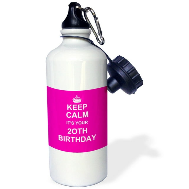 3dRose Keep Calm its your 20th Birthday - hot pink girly girls fun stay calm about turning twenty decade, Sports Water Bottle, 21oz