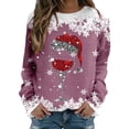 thumbnail image 1 of Aocisk Chandail en Molleton à Manches Longues Col Rond Imprimé Verre Joyeux Noël pour Femmes Coupe Ample Décontractée Rose Vif m, 1 of 7