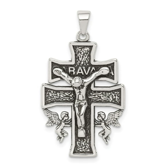 Sterling Silver and Gold Crucifix Cross Pendant Necklace for Men and Women with Jesus Caravaca Angels Religious Christian Faith Jewelry
