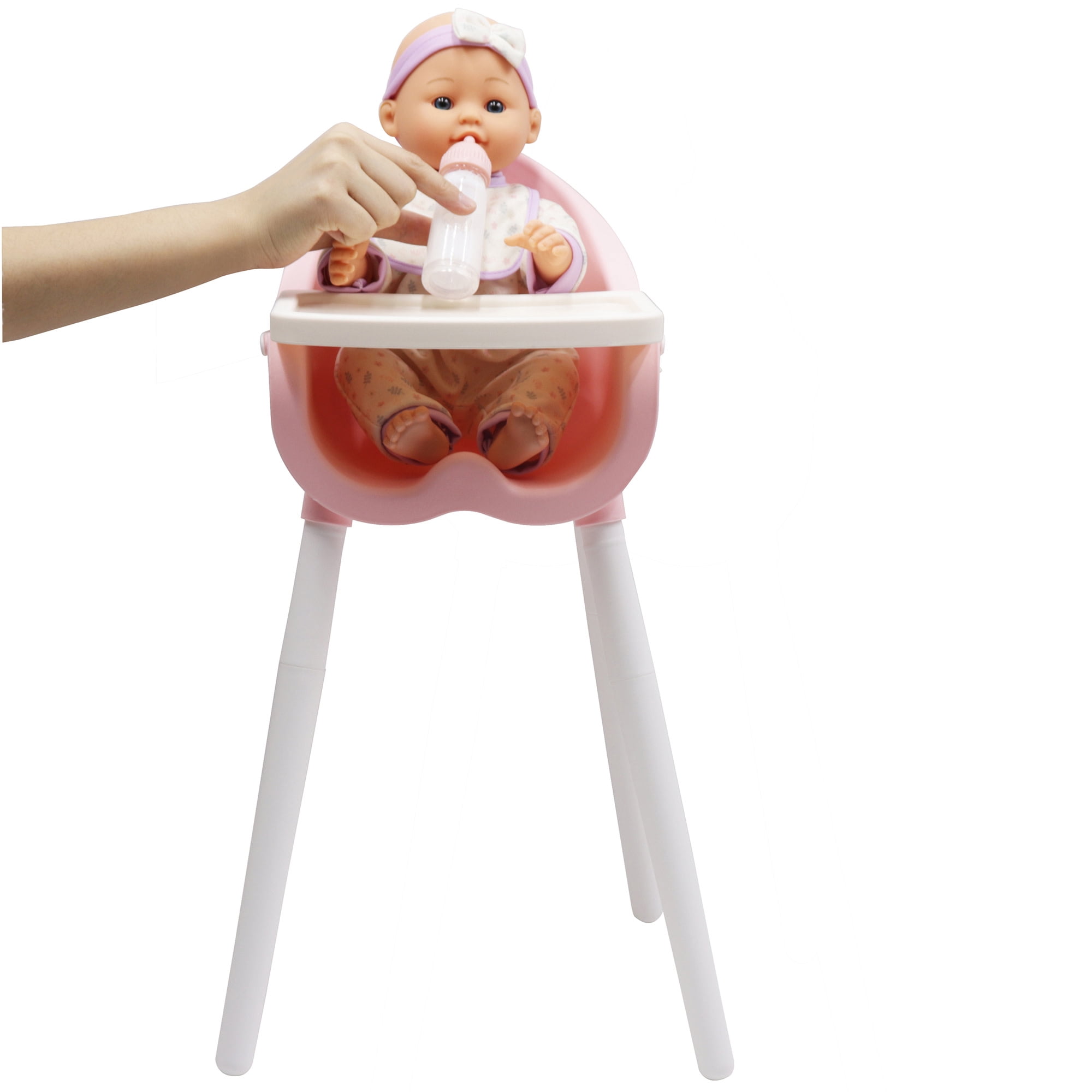 Dream Collection: 14" Baby Doll & High Chair Playset - White-Purple Onesie, Headband & Bib, Pink Feeding Chair, Toy Care Accessories, Kids-Toddlers 2+