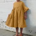 thumbnail image 2 of Tranfacy Robe d'Été pour Filles, Robe à Manches Courtes pour Filles, Robe Unie pour Enfants de Moyenne à Grande Taille, Robe Plissée Décontractée à Col Rond à Manches Mi-Longues, 2 of 4