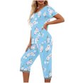 thumbnail image 4 of Tnhcen Women's Cotton Pajamas Sets Short Sleeve Tops Capri Pants Sleepwear Loungewear with Pockets Homewear Set S-2XL, 4 of 7