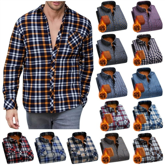 BiZtdJrK Big and Tall Plaid Shirts for Men Warm Fleece Sherpa Lined Checkered Shirt Casual Button Down Long Sleeve Shacket Jackets, Blue, XXXXL