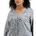 thumbnail image 2 of Alfani Women's Plus Size V-Neck Blouson Sleeves Blouse Grey Mini Cheetah Size 1X, 2 of 3