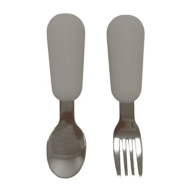 Set de Cubiertos para Bebé - Tenedor + Cuchara - Amababy - Silicón y Acero Inoxidable