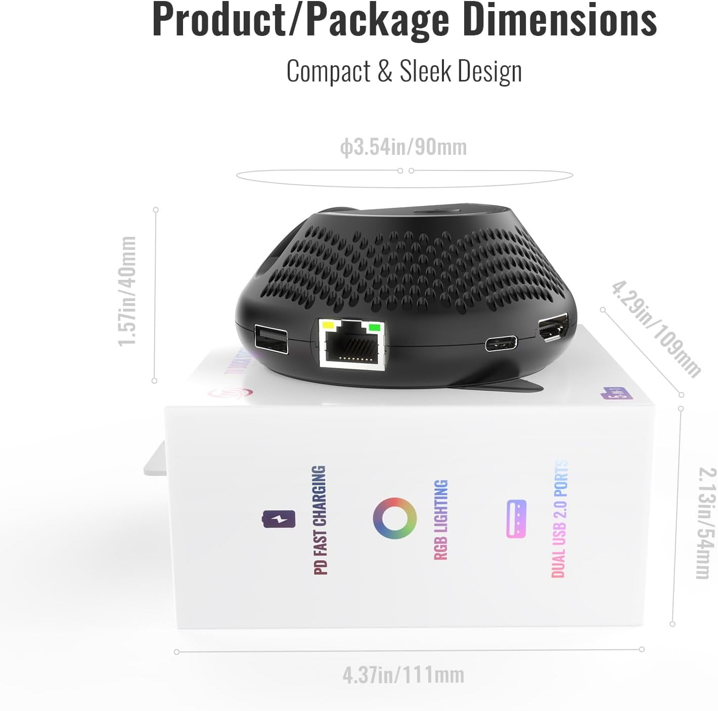 Portable TV Docking Station for Switch 2, with RGB Lighting - Support 1000Mbps Ethernet LAN Port/4K HDMI Output/2 USB Port/with RGB Lighting(Black)